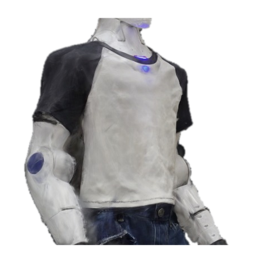 Unitree R1 が着用したラグランスリーブTシャツ(オフホワイト×ブラック)